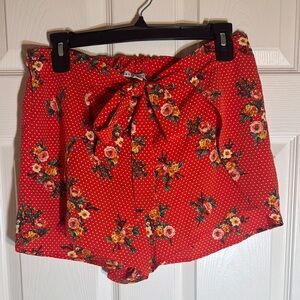 Haute Monde Floral orange white polka dot Women's‎ tie Shorts